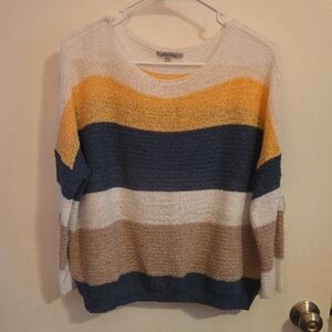 Cozy Casual Cream and Yellow Crew Neck Sweater
